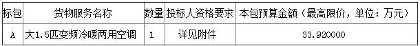 预算33万元 微山县实验小学所需空调设备采购项目公开招标公告