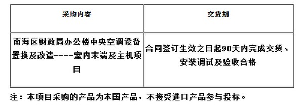 南海区财政局办公楼中央空调设备置换及改造公开招标