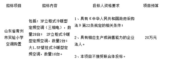 山东省青州市实验小学空调购置项目招标