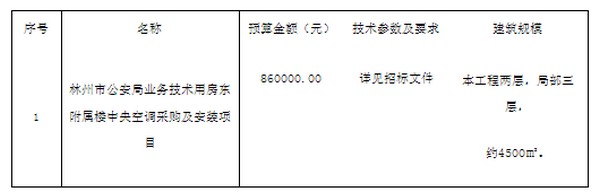 林州市公安局林州市公安局业务技术用房东附属楼中央空调招标