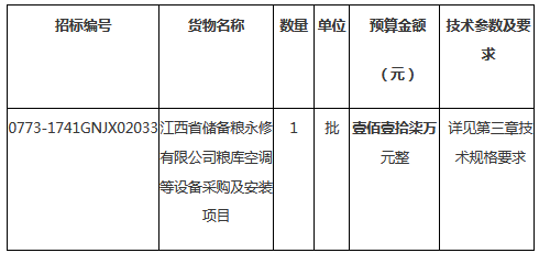 江西省储备粮永修有限公司粮库空调等设备采购