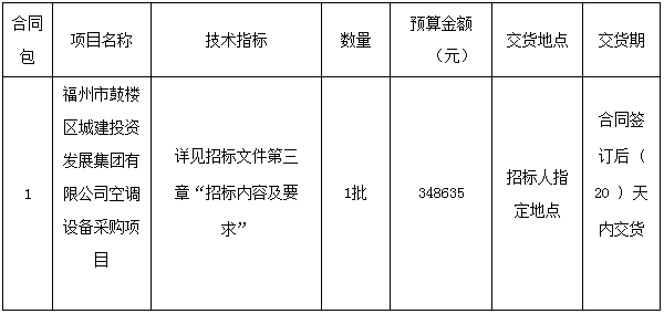 预算34万 福州市鼓楼区城建投资发展集团有限公司空调设备采购项目公开招标公告